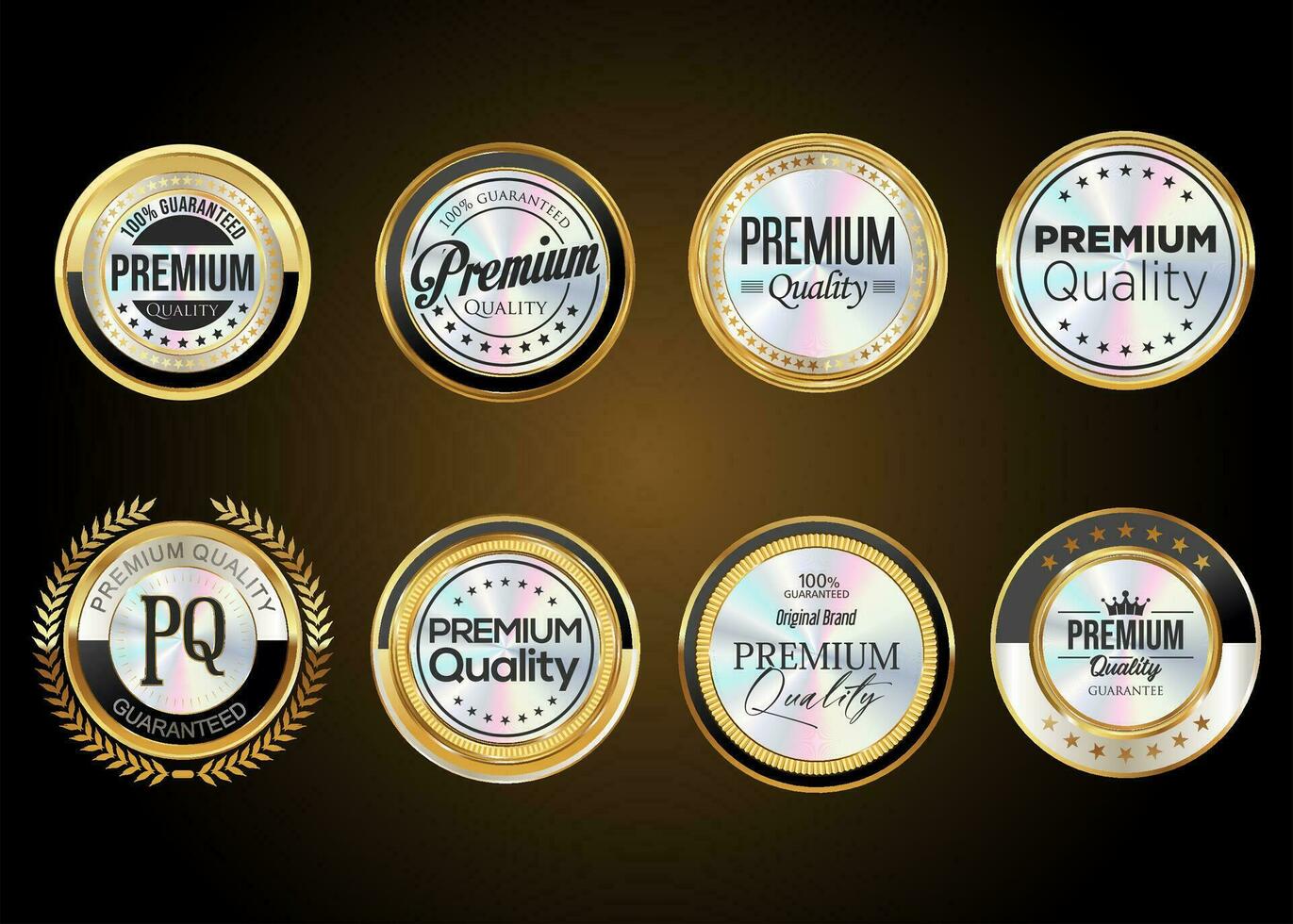 premio qualità oro e argento badge isolato su nero sfondo vettore