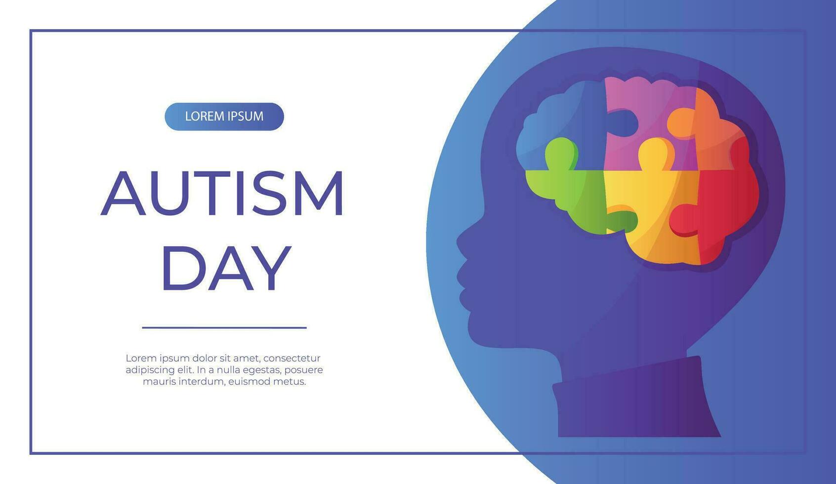 promo bandiera mondo autismo consapevolezza giorno con bambino testa con puzzle pezzi. internazionale solidarietà, Aspergers giorno. Salute cura, mentale malattia. sociale media inviare per manifesto, pubblicità, copertina vettore