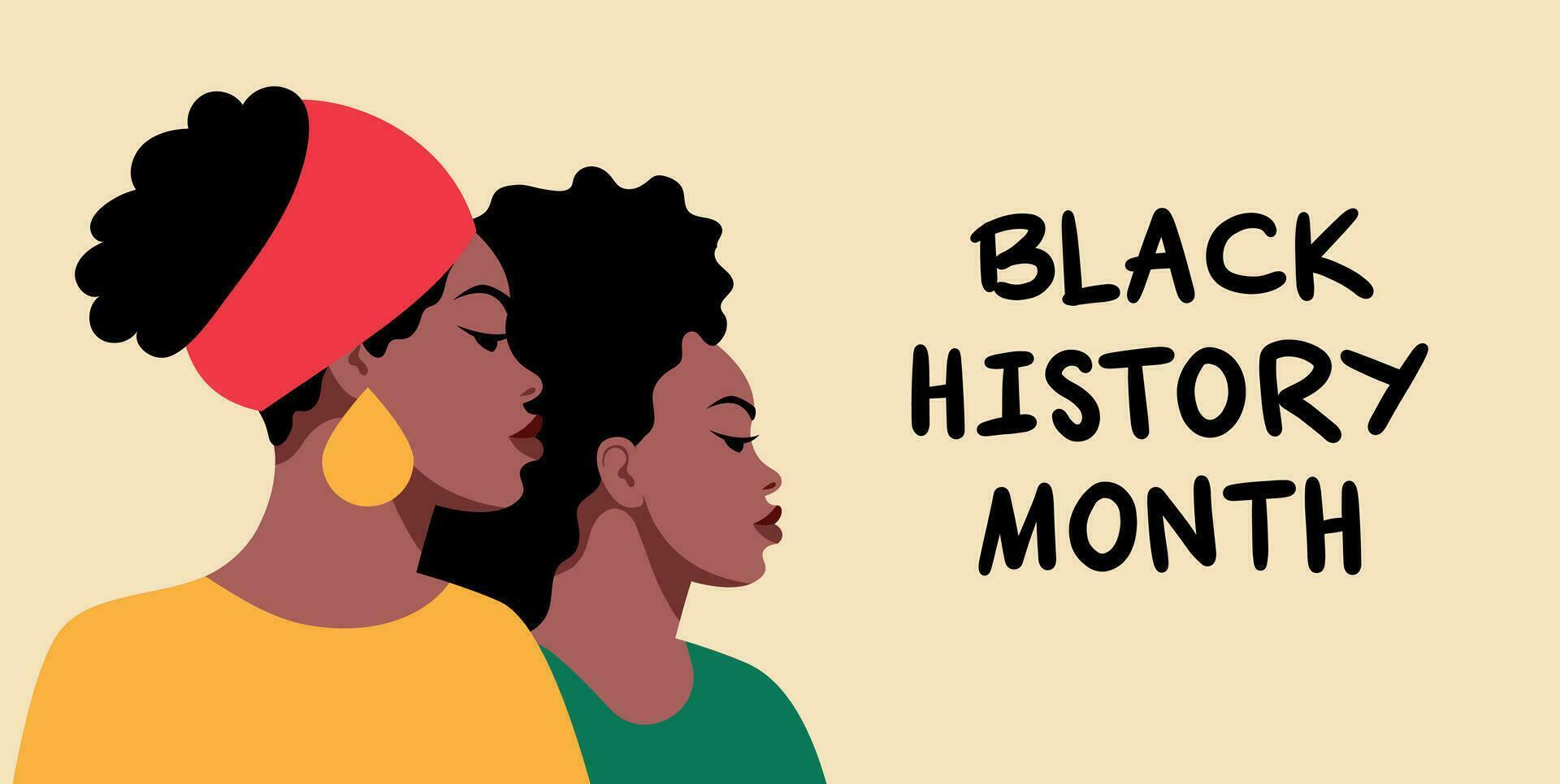 ritratto di nero donne. afroamericano ragazze. nero storia mese. cartone animato, piatto, vettore illustrazione. orizzontale bandiera