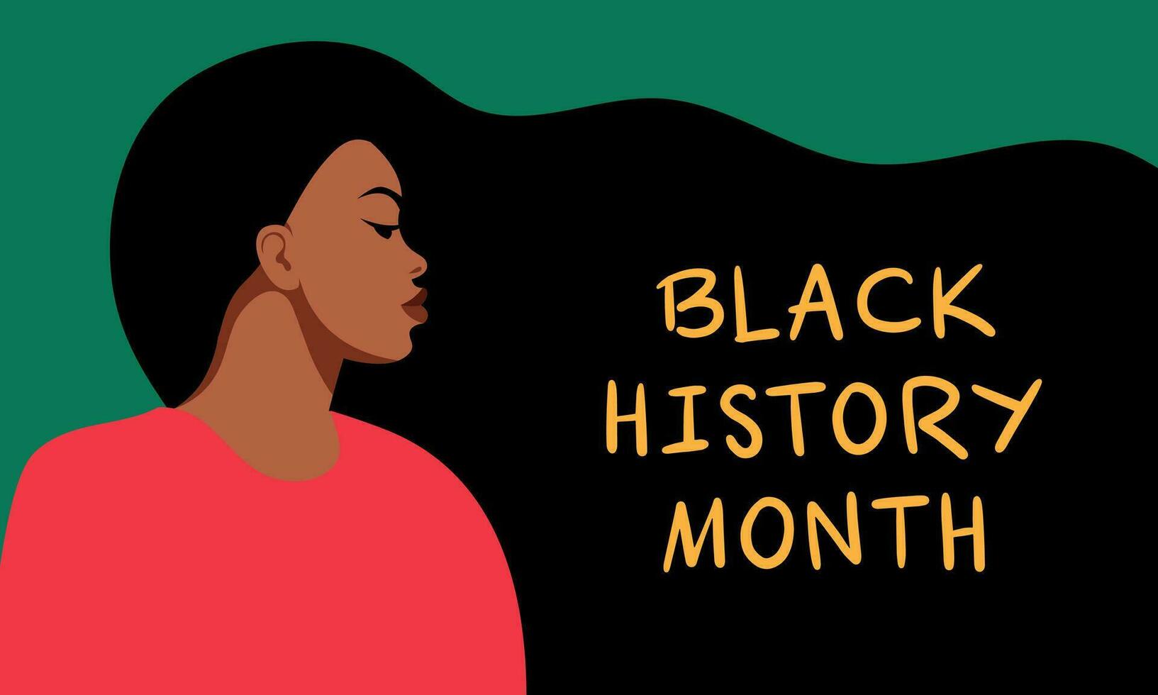 ritratto di un' nero donna. un afroamericano ragazza. nero storia mese. cartone animato, piatto, vettore illustrazione. orizzontale bandiera