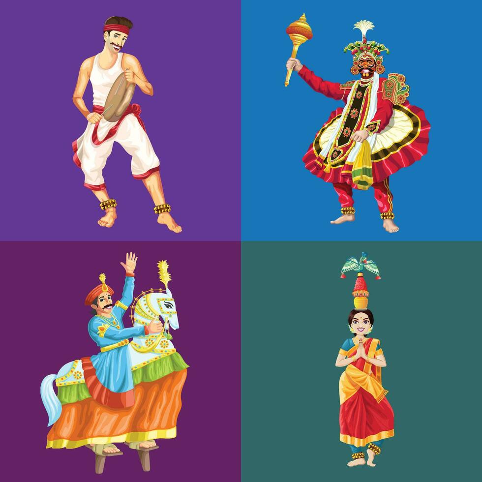 indiano tamil impostato di popolare danza interpreti nel festivo stagione vettore