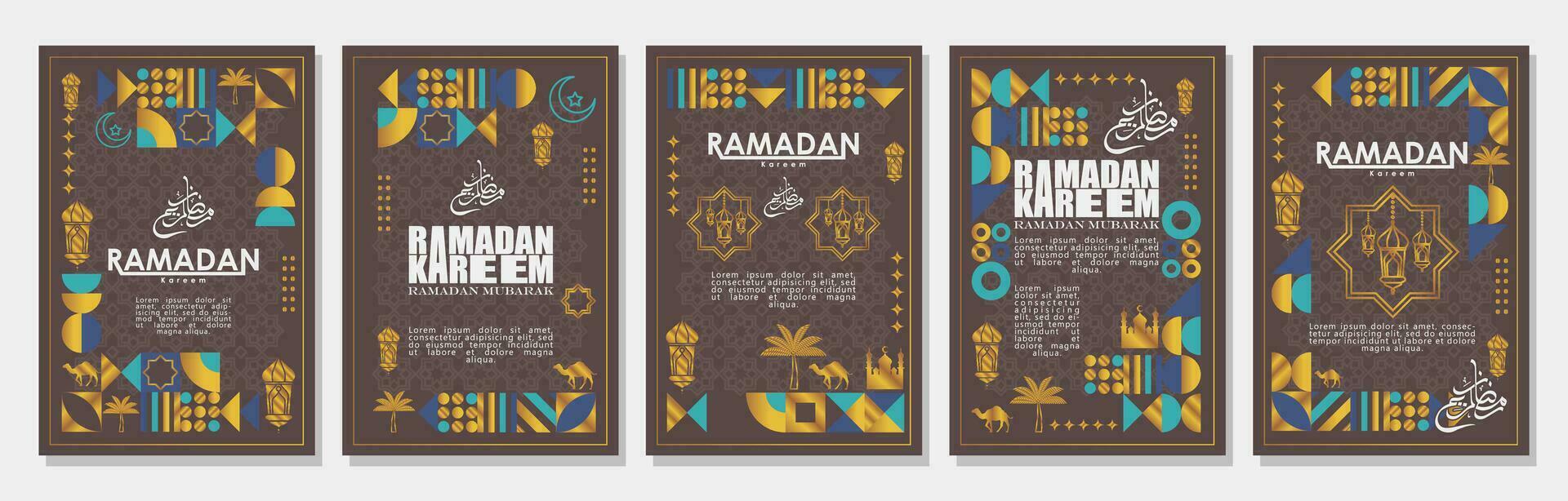 islamico saluto carta impostato modello con Ramadan per sfondo design manifesto, media bandiera vettore