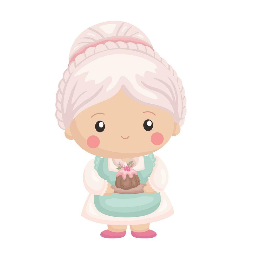 Natale personaggio famiglia nonna nel rosa decorazione cartone animato illustrazione vettore clipart etichetta