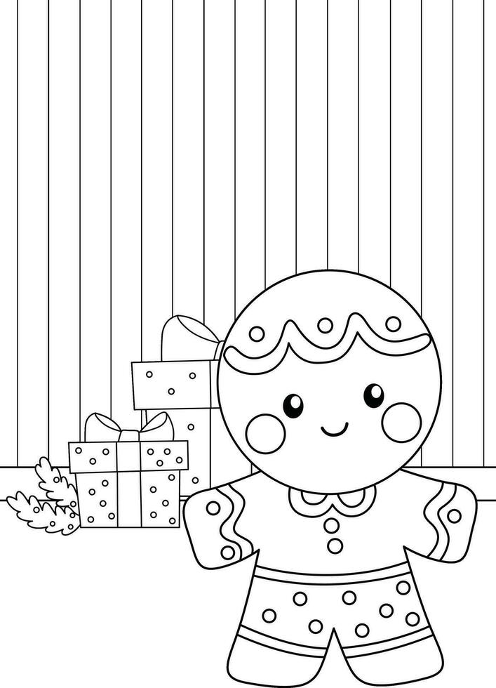 Natale Pan di zenzero biscotti personaggio cartone animato colorazione attività vacanza per bambini e adulto vettore