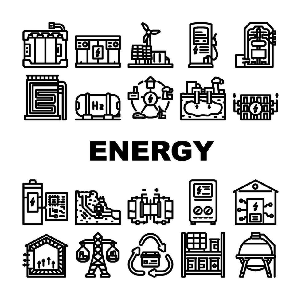 energia Conservazione energia batteria icone impostato vettore