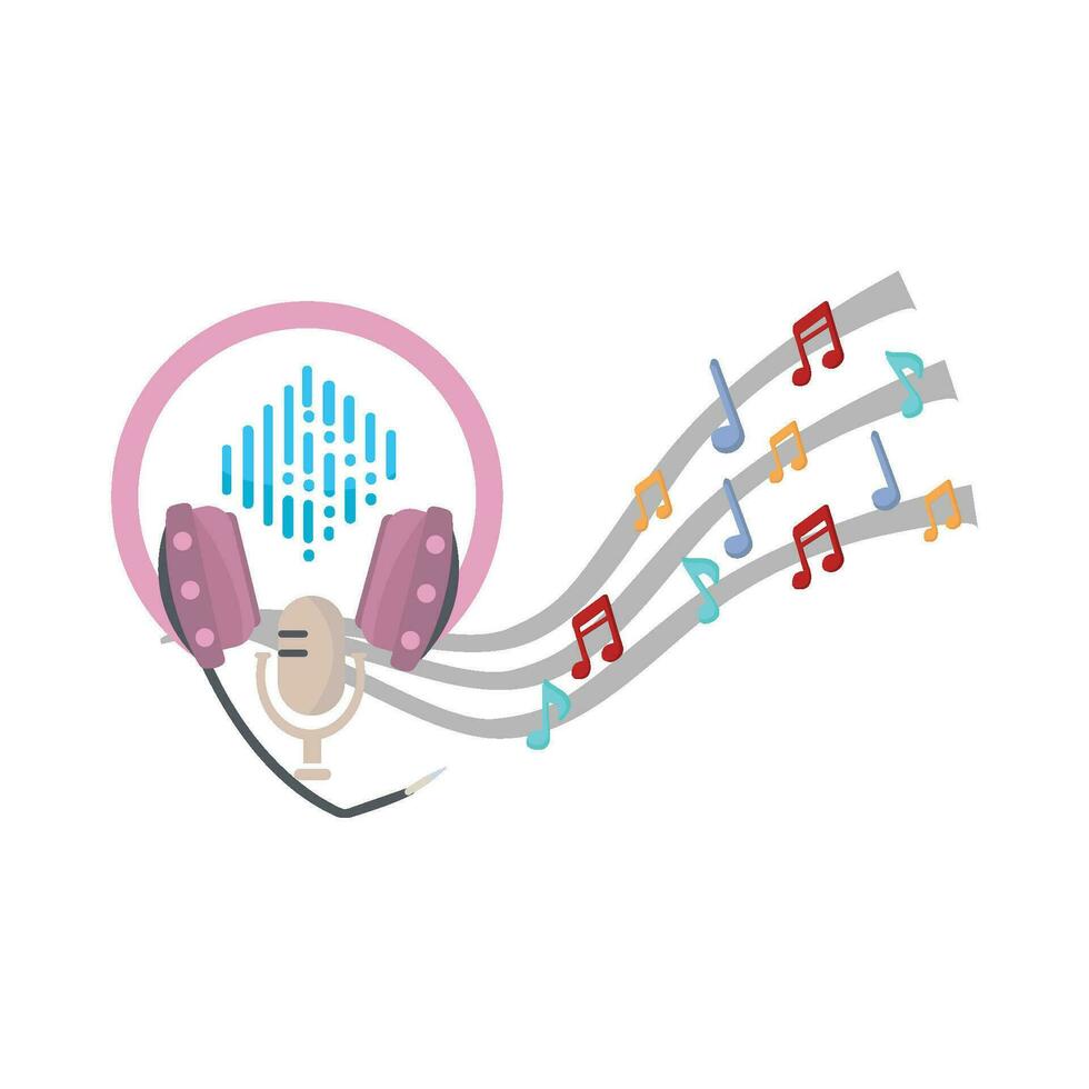 cuffia, suono musica con microfono illustrazione vettore