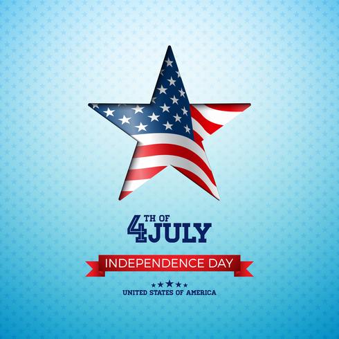 Festa dell&#39;indipendenza dell&#39;illustrazione di vettore di USA con la bandiera in stella di taglio. Design di quarto di luglio su sfondo chiaro per Banner, Greeting Card, Invito o Poster di festa.