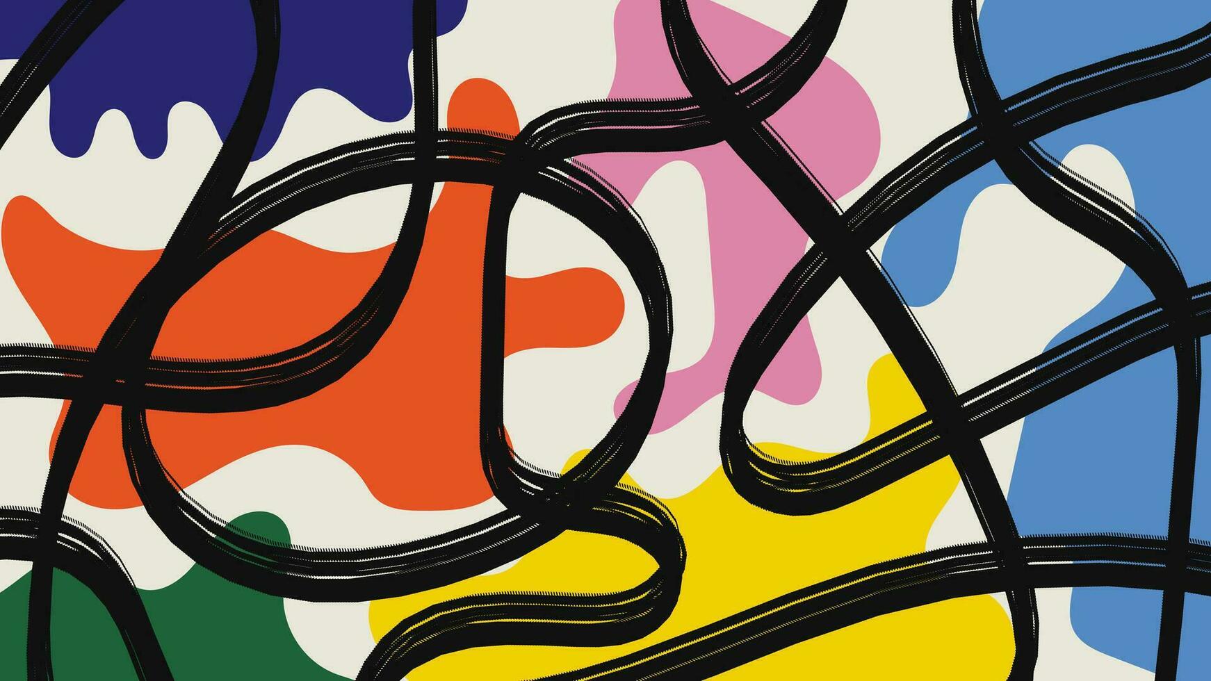 astratto scarabocchio sfondo con colorato biologico forme e graffiti Linee. minimalismo di moda modello con liquido le forme e figure. impaurito design nel retrò 70s stile vettore