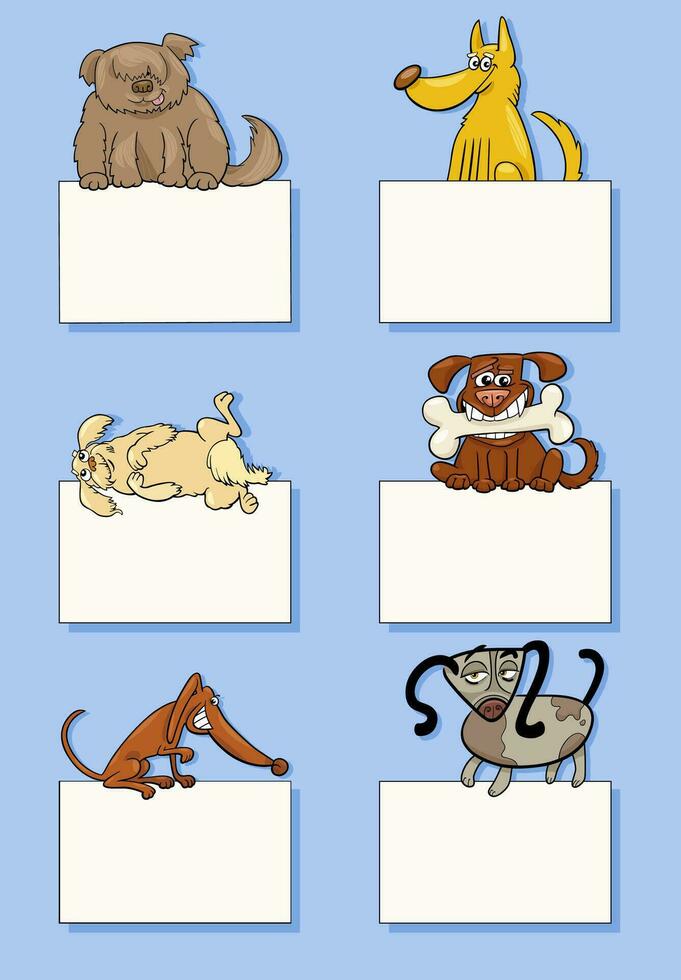 cartone animato cani e cuccioli con vuoto carte design impostato vettore