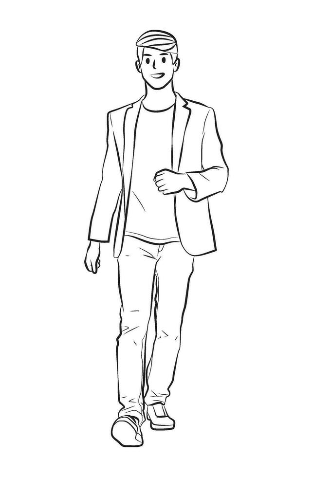 pieno lunghezza uomo a piedi posa personaggio cartone animato illustrazione vettore