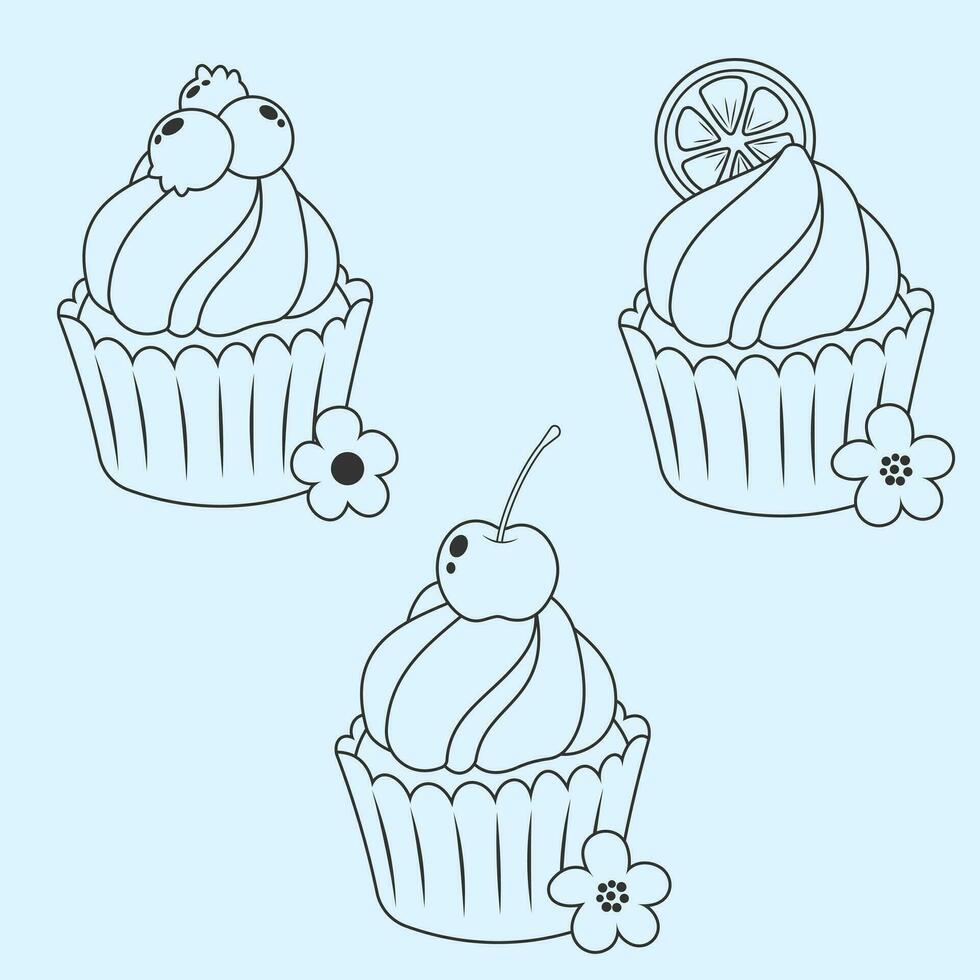 carino Cupcake disegni decorazione frutta vettore