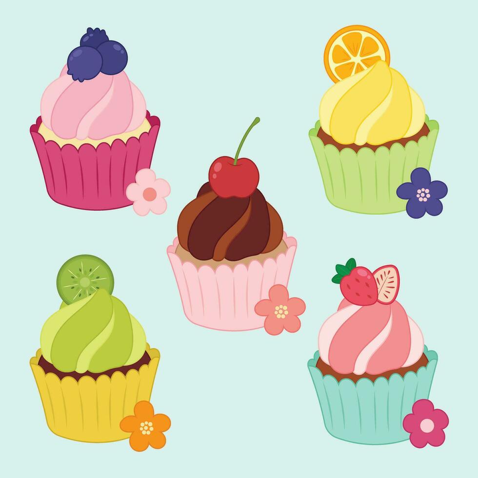 carino Cupcake disegni decorazione frutta vettore