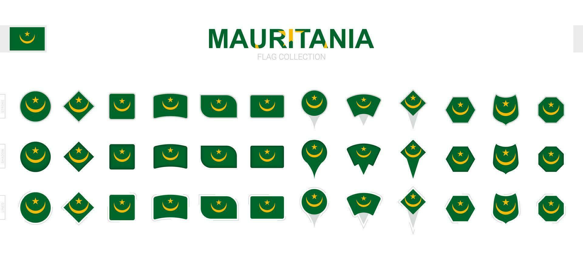 grande collezione di mauritania bandiere di vario forme e effetti. vettore