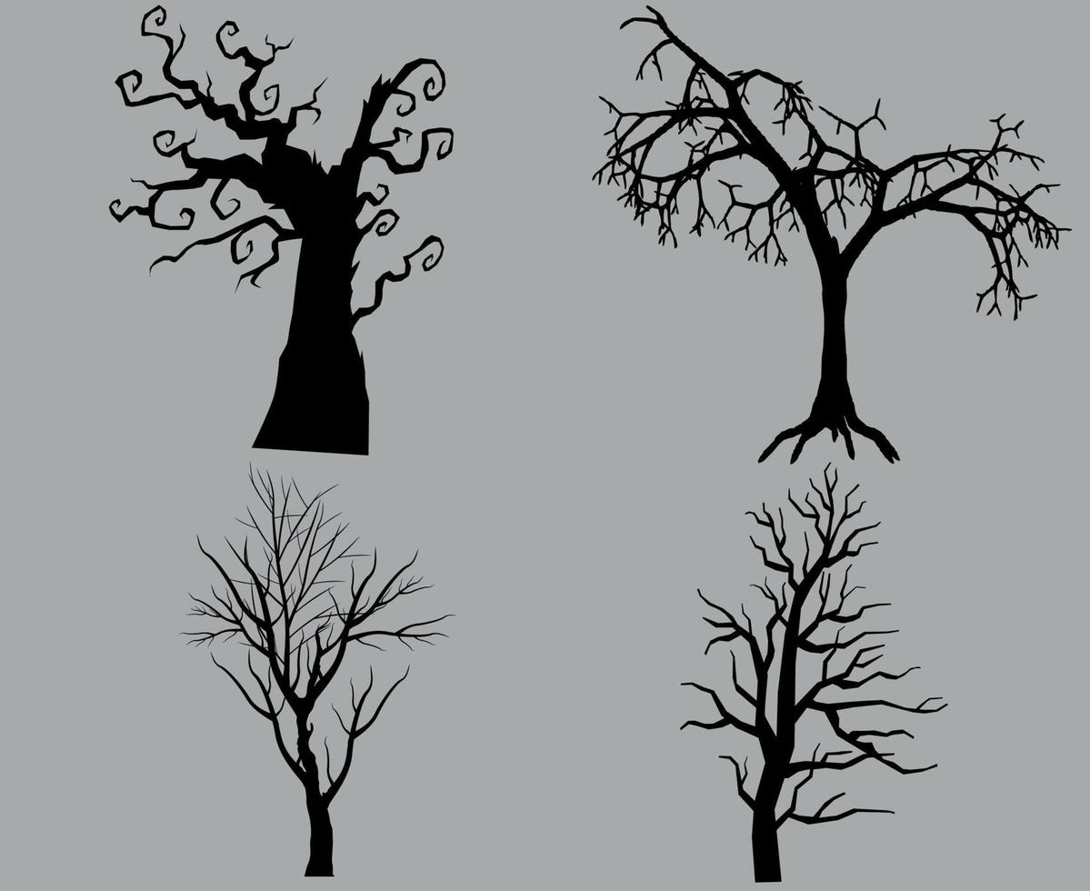 alberi oggetti neri segni simboli illustrazione vettoriale astratto con sfondo grigio