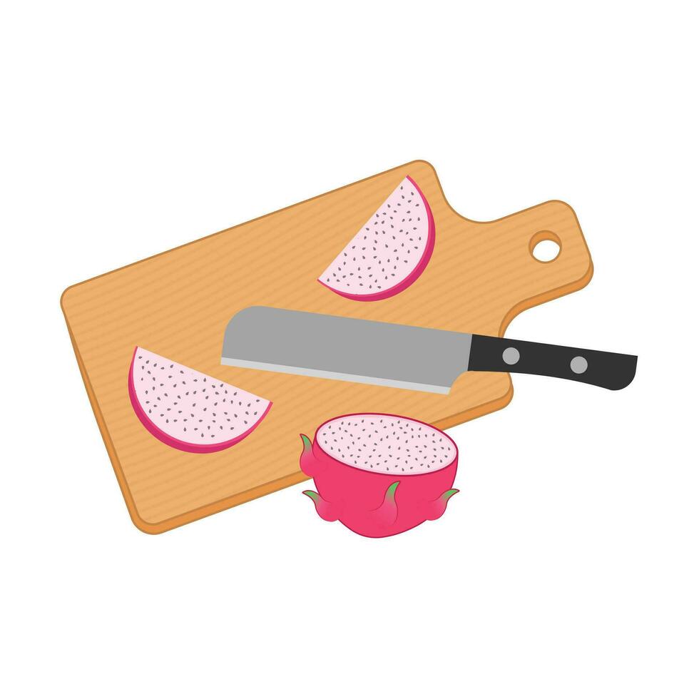 taglio tavola con Drago frutta fette vettore illustrazione