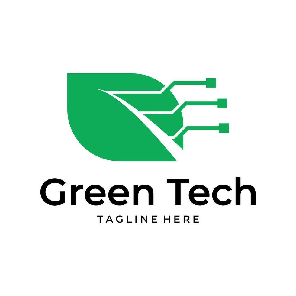 verde Tech logo design modello. foglia con digitale dati tecnologia design grafico vettore illustrazione