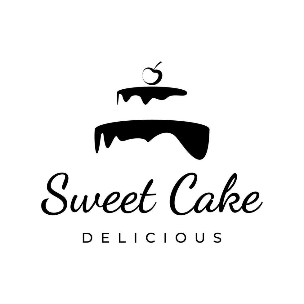 dolce torta modello logo design vettore. illustrazione di silhouette torta con ciliegie vettore