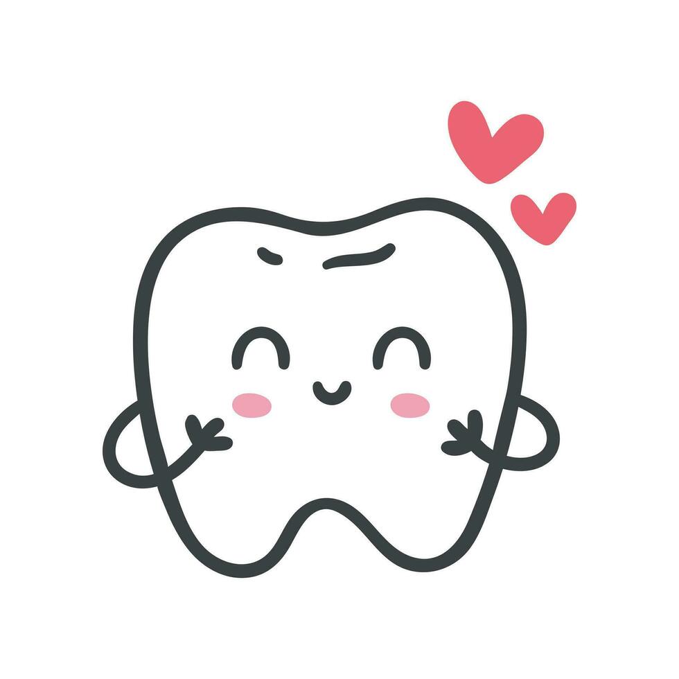 mano disegnato cartone animato di un' contento dente. salutare denti concetto vettore