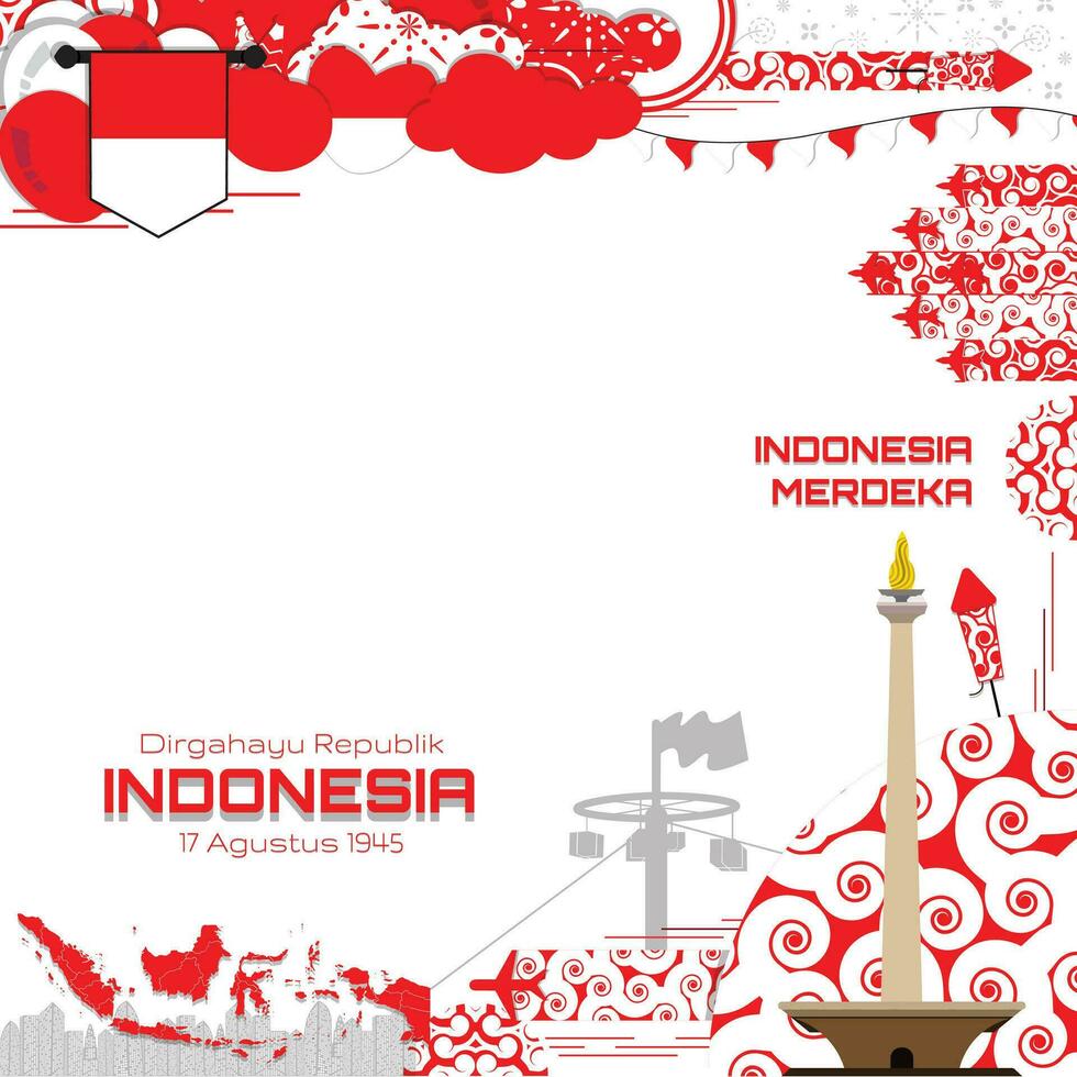 contento indipendenza giorno di Indonesia, illustrazione sfondo disegno, sociale media modello vettore