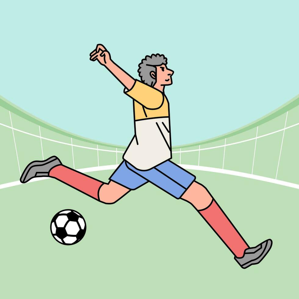 calcio calcio uomo personaggio Giocatori nel azione atleta su campo linea stile vettore