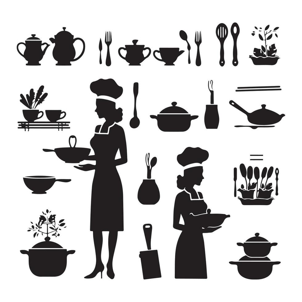 un' nero silhouette cucinando simbolo impostato vettore
