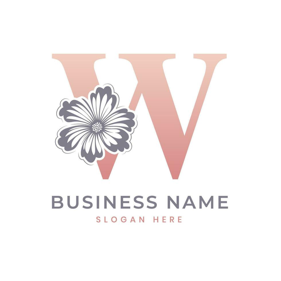 w lettera logo con fiore. floreale w logo femminile lusso logo design vettore