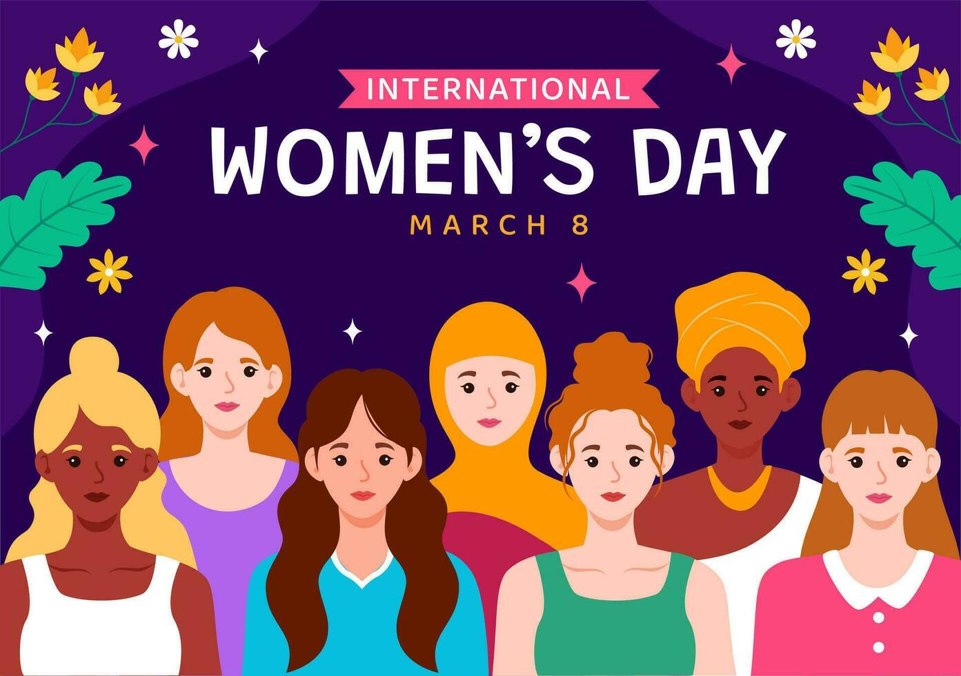 internazionale Da donna giorno vettore illustrazione su marzo 8 per celebrare il realizzazioni e la libertà di donne nel piatto cartone animato sfondo design