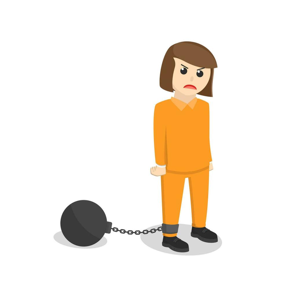 prigioniero donna catena palla design personaggio su bianca sfondo vettore