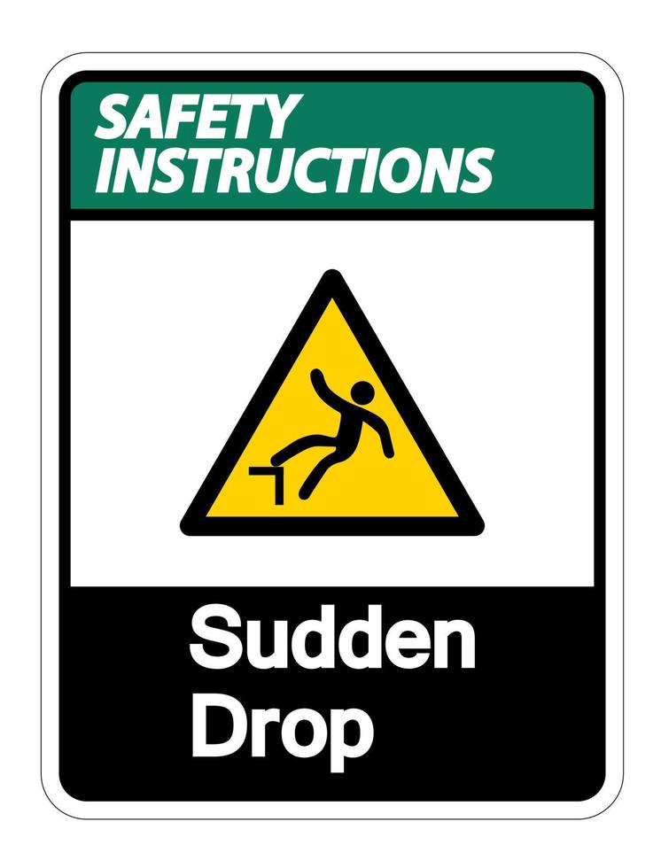 istruzioni di sicurezza simbolo di caduta improvvisa segno su sfondo bianco, illustrazione vettoriale