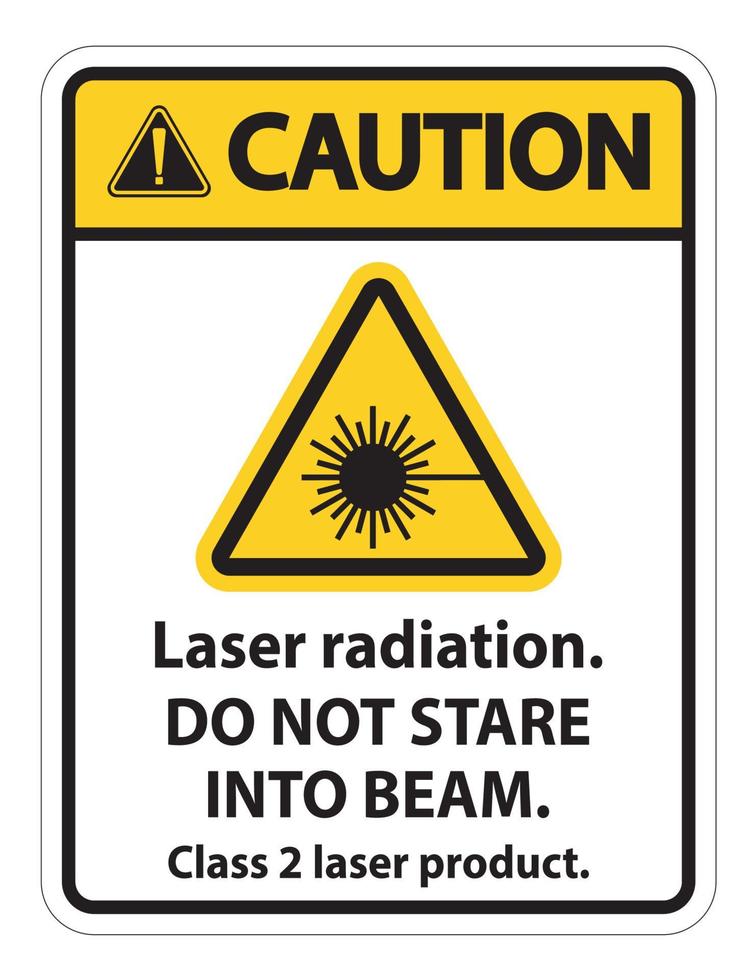 attenzione radiazione laser, non fissare il raggio, segno di prodotto laser di classe 2 su sfondo bianco vettore