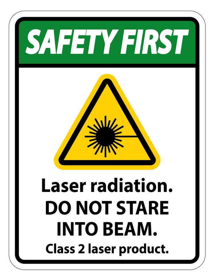 sicurezza prima radiazione laser,non fissare il raggio,segno del prodotto laser di classe 2 su sfondo bianco vettore