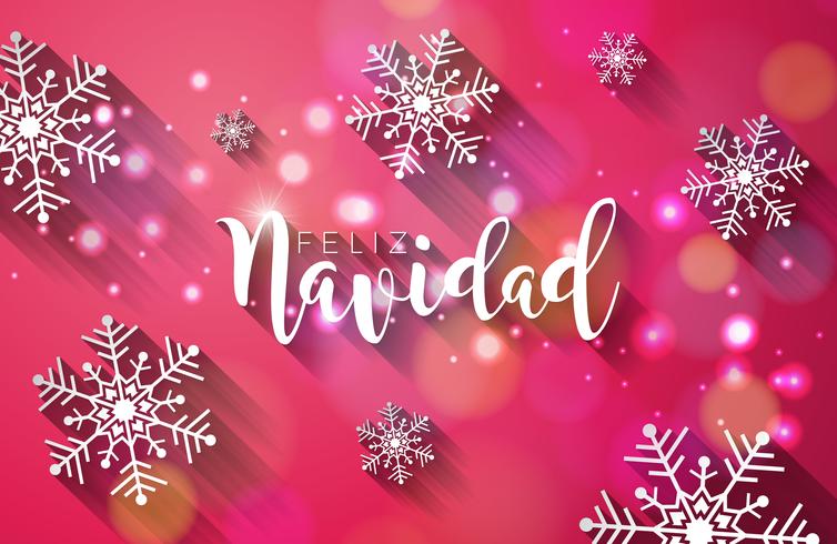 Illustrazione di Natale con spagnolo Feliz Navidad tipografia e stella di carta del ritaglio dell&#39;oro su priorità bassa blu brillante. Vector Holiday Design per Premium Greeting Card, Party Invitation o Promo Banner.