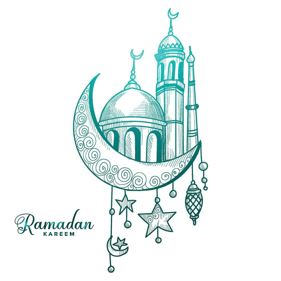 bellissimo mano disegnare schizzo Ramadan kareem carta vettore