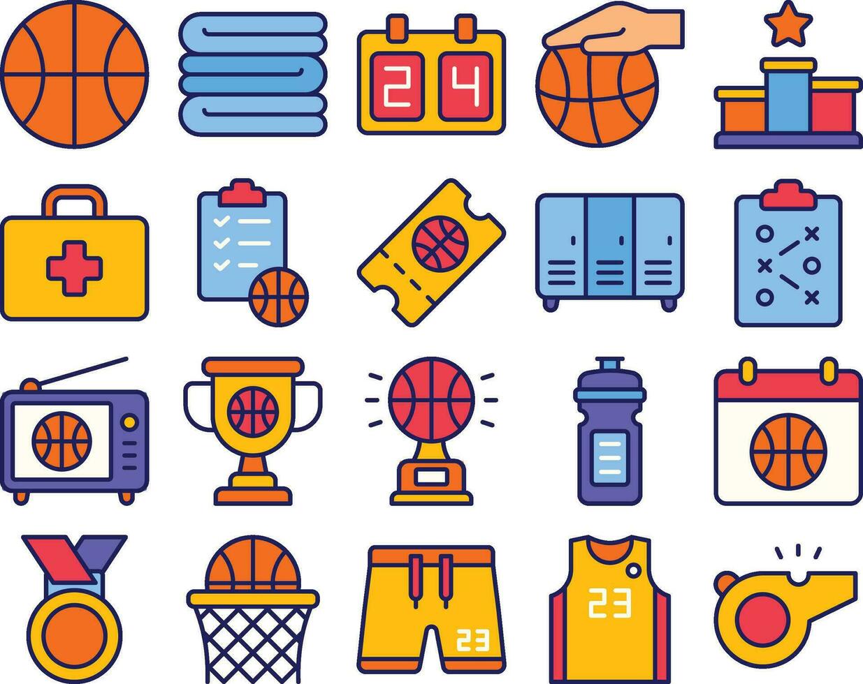 pallacanestro articolo attrezzatura icona impostato vettore