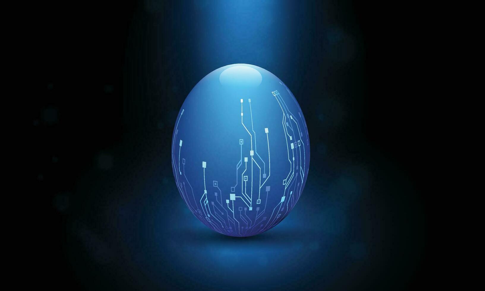 Pasqua uovo nel Tech futuristico stile. saluto carta con astratto 3d uovo con circuito tavola struttura. raggiante digitale vettore illustrazione