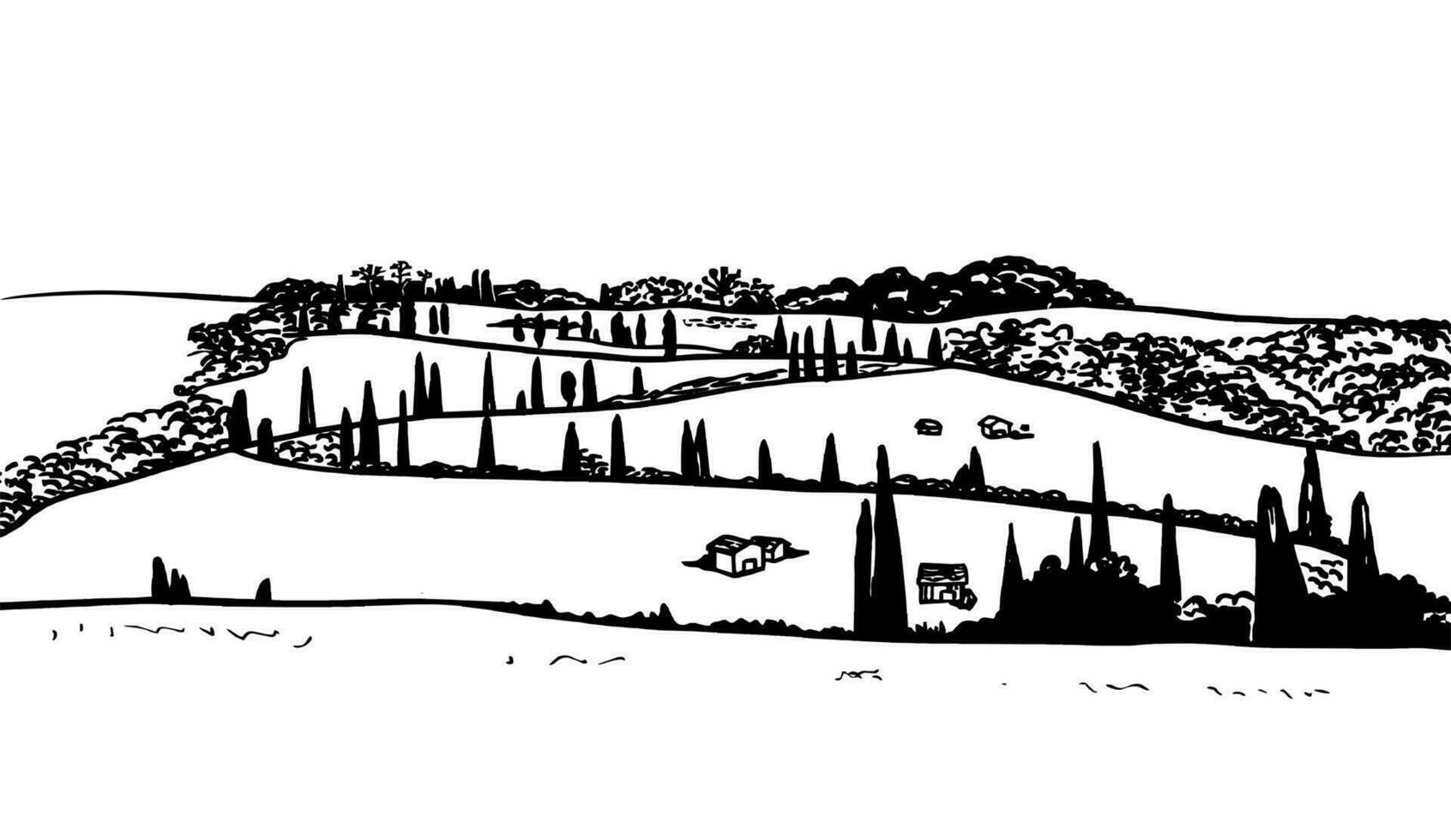paesaggio i campi e colline per ristorante menù confezione vettore illustrazione mano disegnato
