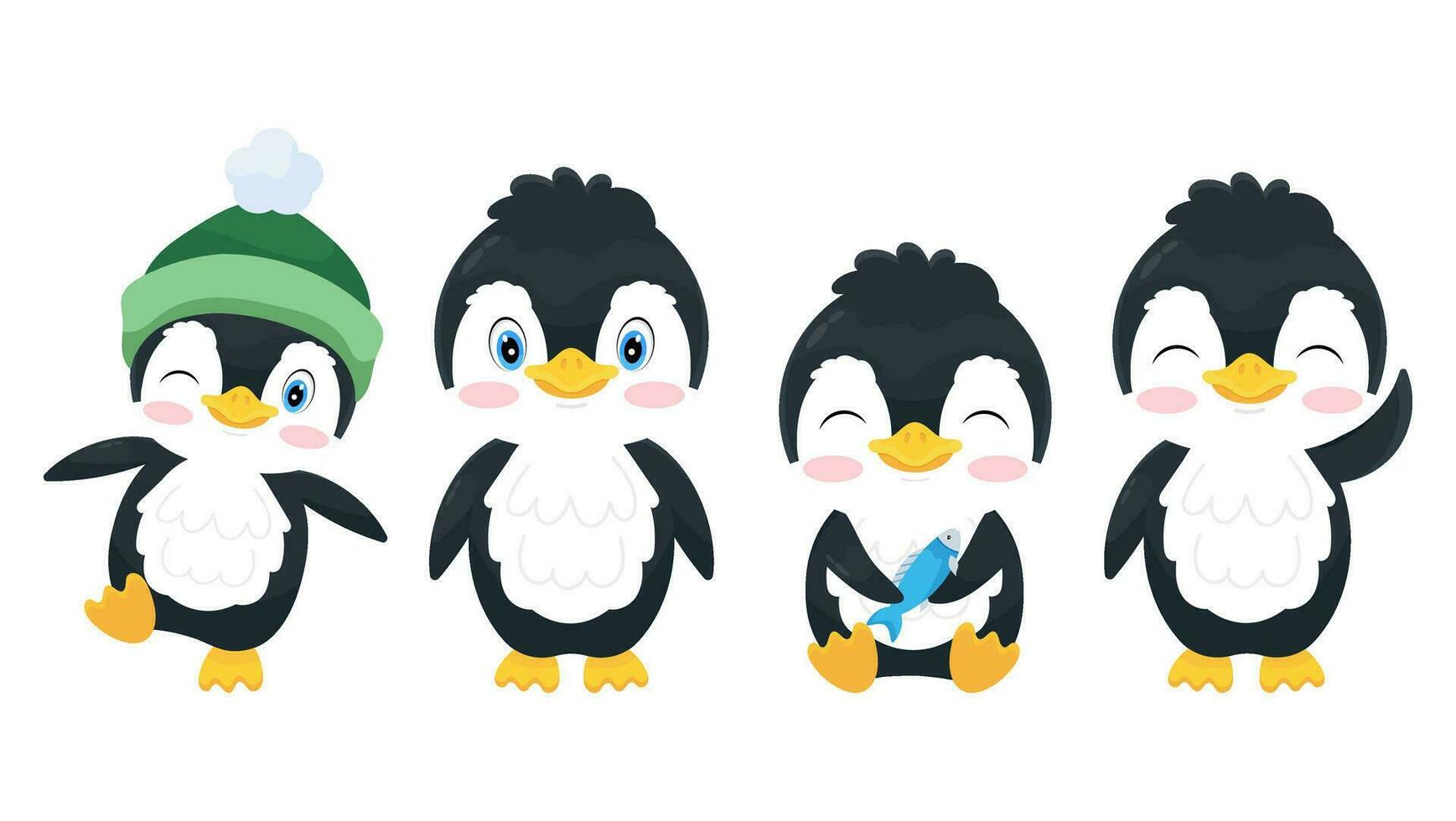 impostato di vettore illustrazioni di un' carino pinguino nel un' piatto stile. antartico uccello. carino cartone animato pinguino carattere.