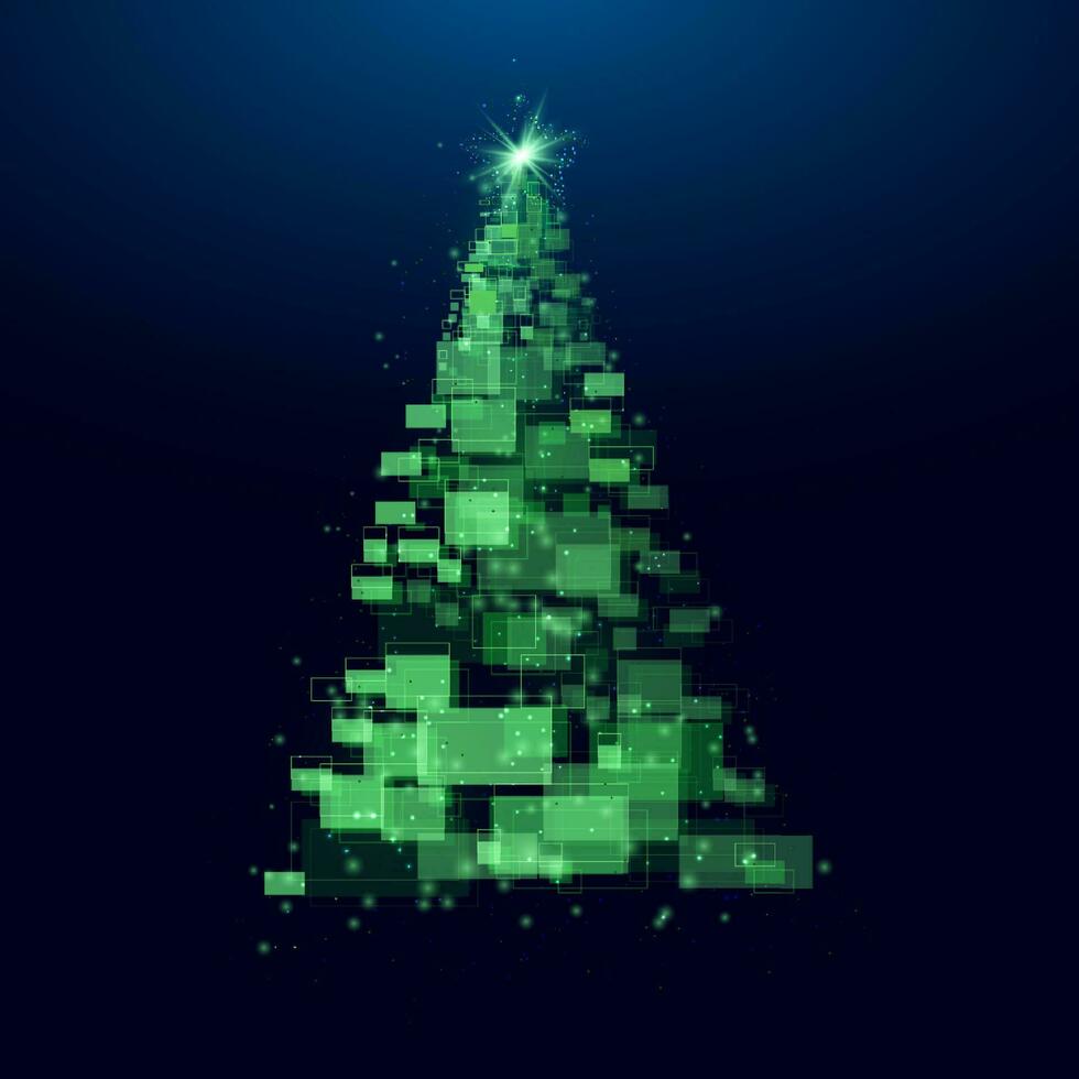 Natale albero fatto di geometrico forme, luci e brilla. vettore