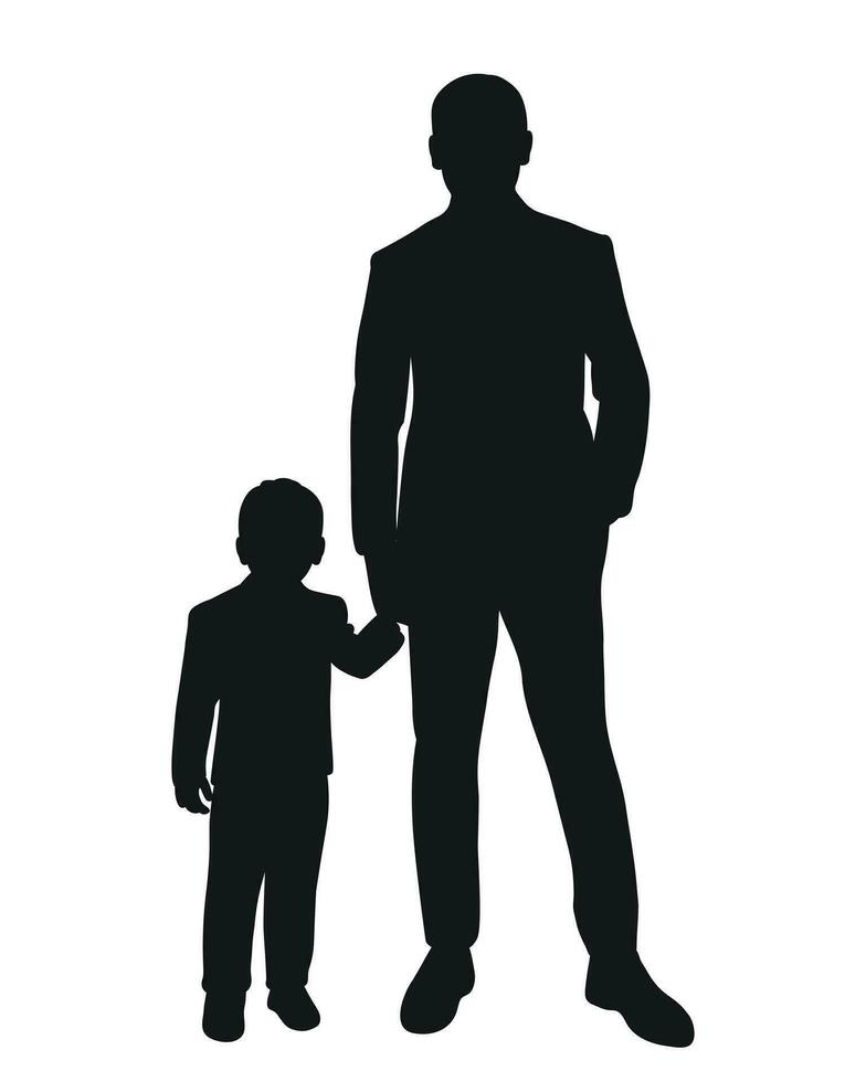 nero silhouette di padre e poco figlio, isolato vettore