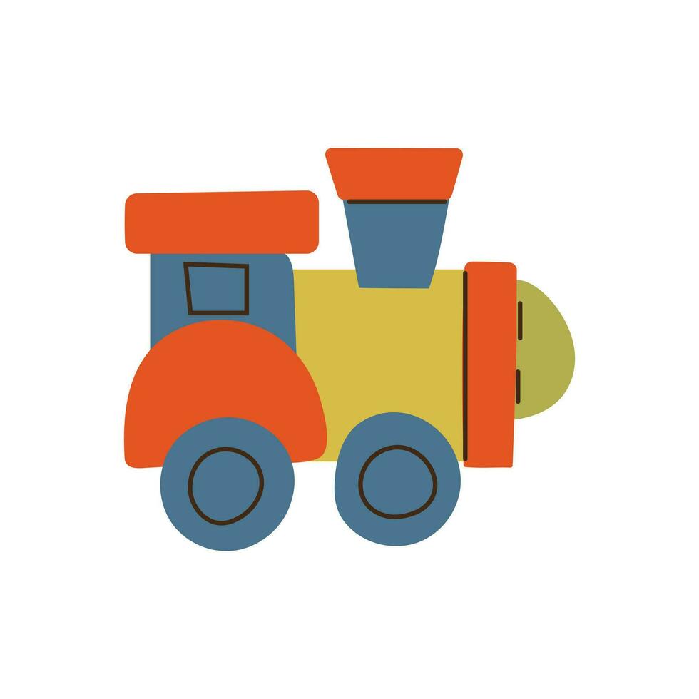 carino giocattolo treno e locomotiva . bambino treno giocattolo. icona di figli di giocattolo. vettore illustrazione su un' bianca sfondo. treno per logo, design e saluto carta.