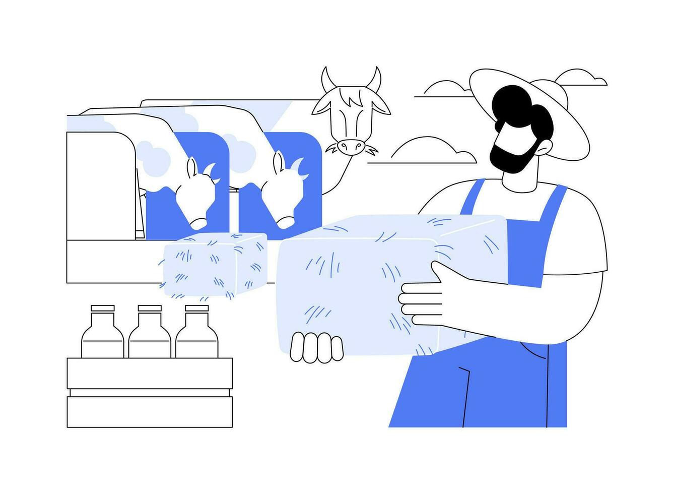maneggio latte mucche astratto concetto vettore illustrazione.