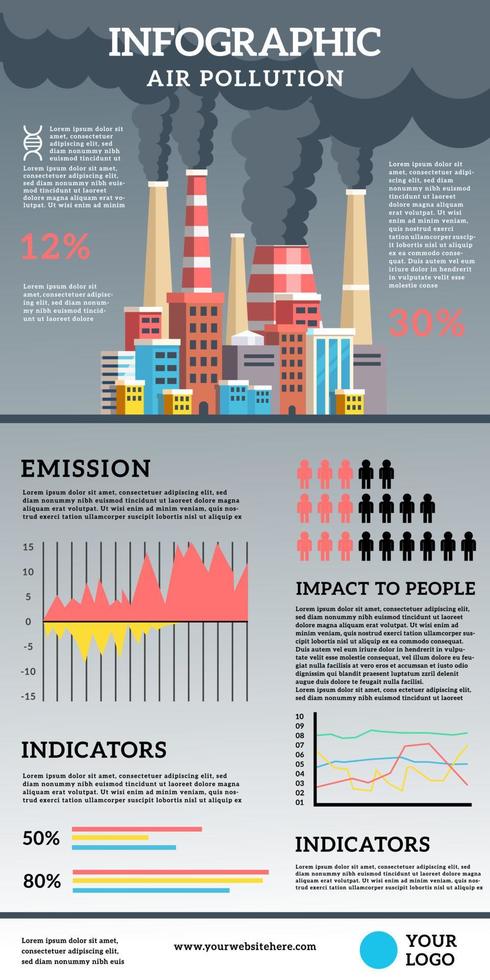 infografica inquinamento atmosferico con illustrazione della città altamente inquinamento atmosferico. disegno vettoriale