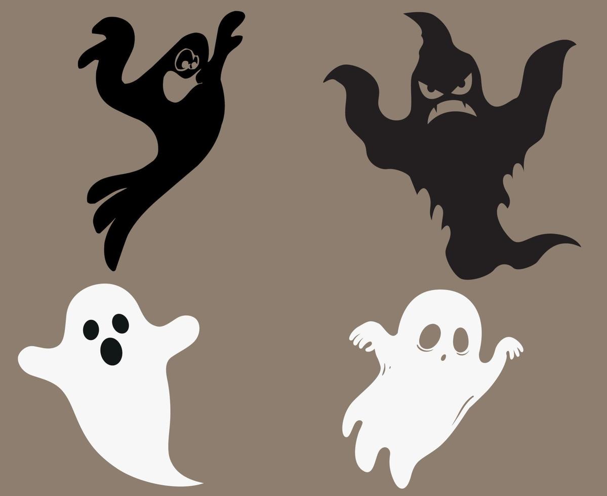 fantasmi oggetti in bianco e nero segni simboli illustrazione vettoriale con sfondo marrone