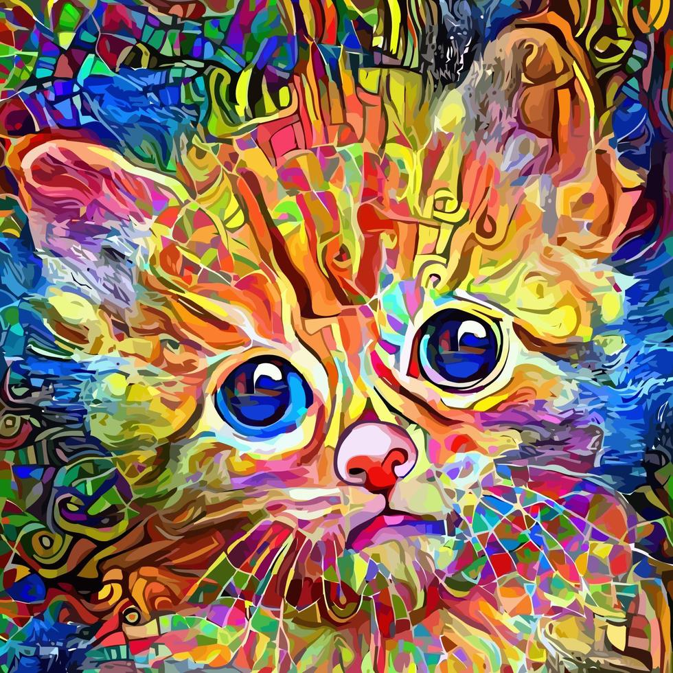 adorabile ritratto di gattino lanuginoso impressionista carino vettore