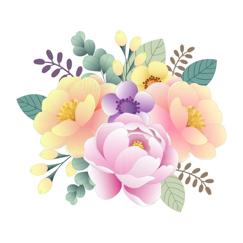 illustrazione di un' floreale preparativi di peonie e anemoni nel delicato colori. vettore illustrazione
