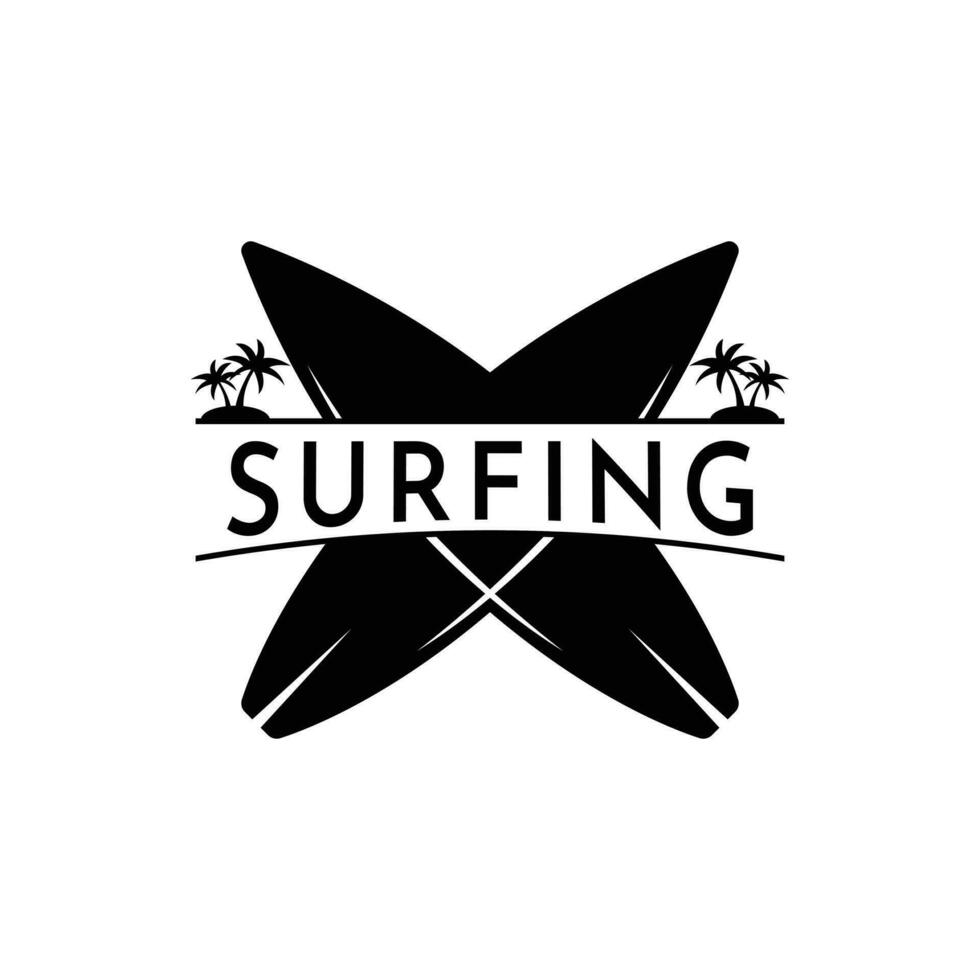 fare surf silhouette attraversato logo design idea vettore
