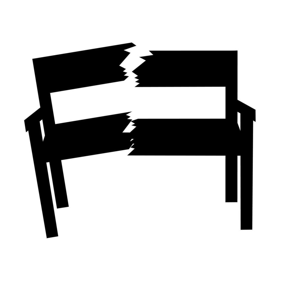 rotto sedia vettore silhouette su bianca sfondo. il legna Diviso in Due. sedie quello siamo no più a lungo adatto per uso e siamo pericoloso.
