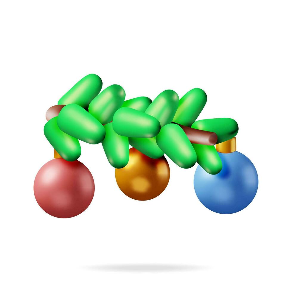 3d Natale albero rami e sospeso bicchiere palle. rendere bicchiere giocattolo palline. contento nuovo anno decorazione. allegro Natale vacanza. nuovo anno e natale celebrazione. vettore illustrazione