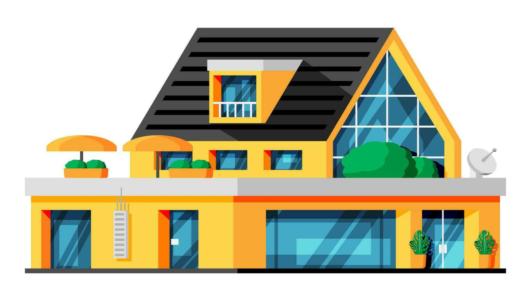 moderno energia efficiente edificio isolato. esterno o facciata di piccolo città appartamento. urbano stile Residenziale mattone costruzione. suburbano vivente case con balconi. piatto vettore illustrazione