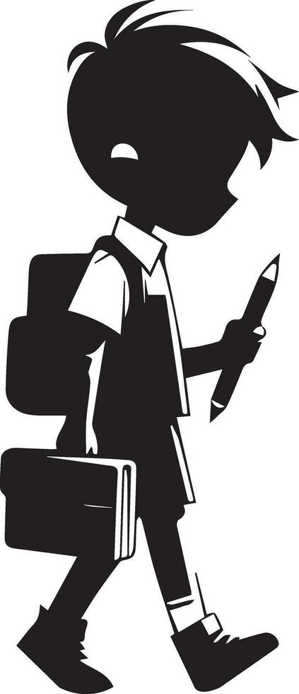 un' ragazzo andando per scuola vettore arte illustrazione nero colore